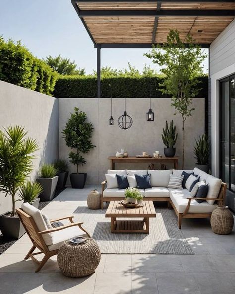 35 Trendsetting Patio Design Ideas - Toolz Geek Small Outdoor Living Space Design, Outdoor House Garden, Mexican Modern Backyard, Beautiful Patio Ideas, Backyard Terrace Ideas, Outdoor Patio Plants Ideas, Patio Terrace Ideas, Outside Terrace Ideas, Outdoor Small Patio Ideas