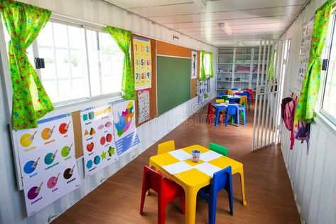 Shipping Container School Classroom, Container Classroom Design, Shipping Container Classroom, Preschool Building Design, Container Classroom, School Structure, Portable Classroom, Kids Indoor Play, Play Park