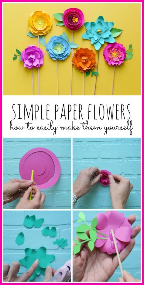 Folded Paper Flowers, Simple Paper Flower, Rolled Paper Flowers, Make Paper Flowers, Easy Paper Flowers, Paper Flower Decor, Paper Flower Crafts, How To Make Paper Flowers, Paper Flowers Craft