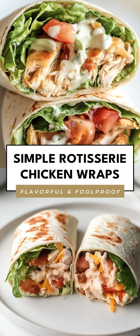 Image for Simple Rotisserie Chicken Wraps Quick Wraps For Dinner, Simple Lunch Ideas For Home Easy Recipes, Healthy Cold Wraps For Lunch, Easy Meals To Take To Work, Easy Healthy Wraps Lunch Ideas, Rotisserie Chicken Wraps Healthy, Easy Chicken Wraps For Lunch, What To Do With Leftover Rotisserie, Chicken Teriyaki Wrap