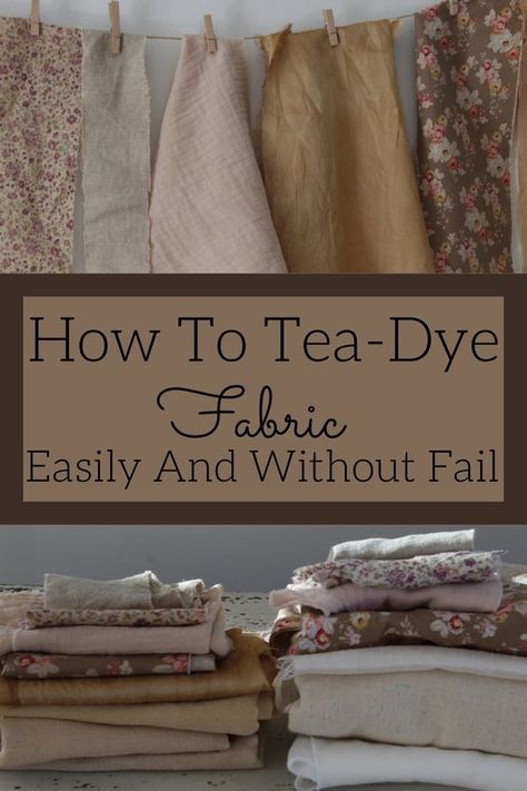 Tea Bag Dyeing Fabrics, How To Dye Fabric With Tea, How To Tea Stain Fabric Diy, Dyeing With Tea, Tea Dyed Fabric Tutorials, Diy Plant Dye, How To Dye Clothes Naturally, How To Tea Dye Cotton Fabric, How To Dye Fabric Naturally