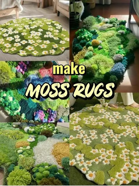 How to make moss rugs - Lemon8 Search Moss Floor Indoor, Punch Needle Moss Rug, Diy Moss Carpet, Moss Rug Tutorial, Diy Moss Rug Yarn, How To Make A Carpet, Diy Moss Rug Tutorial, How To Make A Moss Rug, Crochet Moss Rug