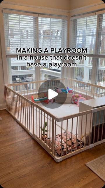 Brooke Stepp on Instagram: "Making a playroom in a house that doesn’t have a playroom! The rug is @tumblerugs 🤗 #playroom #babyroom #rug #washablerug #amazon #amazonfinds #babytoys #hoursetour" Creating A Play Area In Living Room, Small Space Kids Play Area, No Playroom Solutions, Apartment Play Area, Playroom 1 Year, Nursery And Playroom Combo, Baby Play Area In Living Room, Kids Play Area In Living Room, Toddler Playroom Ideas Small Spaces