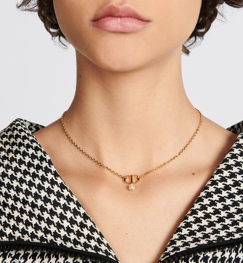 Petit CD Necklace Gold-Finish Metal with a White Resin Pearl | DIOR US Dior Gold Necklace, Cd Necklace, Resin Pearl, Dior Necklace, Christian Dior Couture, Boutique Online, Office Fashion, Silver Diamonds, Metal Chain