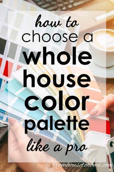 Great home decor ideas for choosing a whole house color scheme or color palette that will make your rooms flow from one to the other. I love color so I'm really happy to find step-by-step instructions on how to pick interior paint colors for my interior design that can be bright and bold but still look beautiful and cohesive.  #fromhousetohome #colorscheme #paintcolor #decoratingtips #homedecorideas #falldiyinspiration Painting Ideas For Whole House, Picking Interior Paint Colors, Great Room Colors Sherwin Williams, Colours To Paint Inside The House, Colour Pallets For Home, How To Color Scheme Your House, Best Colors For Airbnb, Everglade Deck Valspar Color Palette, Interior Home Painting Ideas