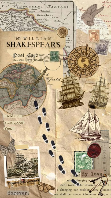 #pirateslife #map #scrapbookaesthetic History Posters Aesthetic, Map Making Aesthetic, History Scrapbook Ideas, History Subject Aesthetic, Shakespeare Collage, Yearbook Aesthetic, History Core, Deep Sea Diver Art, Aesthetic Map