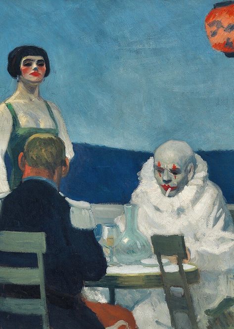 Orwell — Soir Bleu, Edward Hopper, 1914 Edward Hopper Paintings, Hopper Art, Clown Paintings, Canvas Art Projects, Edward Hopper, Textured Canvas Art, Paintings I Love, Famous Art, Aesthetic Painting