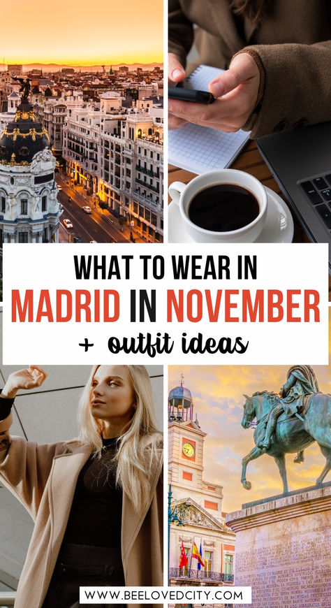 Wondering what to wear in Madrid in November? Think stylish layers, warm sweaters, and a great coat for those cooler fall days. Madrid fall fashion blends comfort and elegance, making it easy to create chic outfits. From planning for summer in Madrid to packing for Portugal in November or Spain in September, you'll be ready for any season! #MadridStyle #FallOutfits #TravelFashionTips Outfits For Madrid, Madrid In November, Spain In The Fall, Fall In Spain, Spain Packing List, Spain Outfit Ideas, Fall Packing List, Spain Travel Outfits, Madrid Outfits