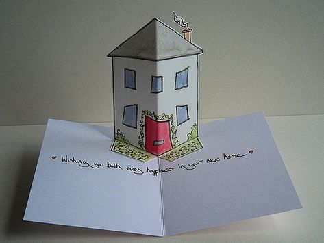 new home - pop up card | Pop-up card of a sweet little house… | Flickr Arte Pop Up, New Home Greetings, Origami Templates, Tarjetas Pop Up, Pop Up Art, Paper Pop, New Home Cards, Paper House, Gift Box Template