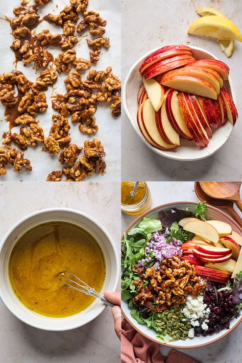 Apple Walnut Salad Recipe, Apple Salad Dressing, Candied Walnuts For Salad, Acar Timun, Apple Dressing, Apple Salad Recipe, Caramelized Walnuts, Apple Walnut Salad, Thanksgiving 2023