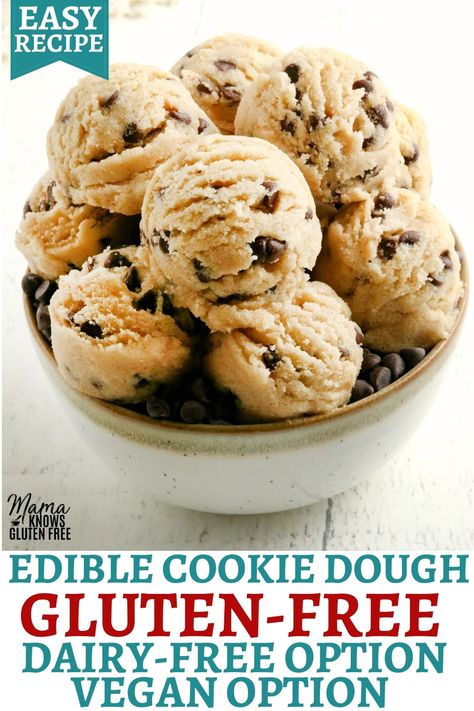 An easy recipe for gluten-free cookie dough that is made in just minutes! This edible chocolate chip cookie dough recipe also egg-free and has a dairy-free and vegan option. Gluten Free Chocolate Chip Cookie Dough, Dairy Free Cookie Dough, Chocolate Chip Cookie Dough Recipe, Edible Chocolate Chip Cookie Dough, Gluten Free Cookie Dough, Egg Free Cookies, Edible Cookie Dough Recipe, Cookie Dough Recipe, Egg Diet Plan