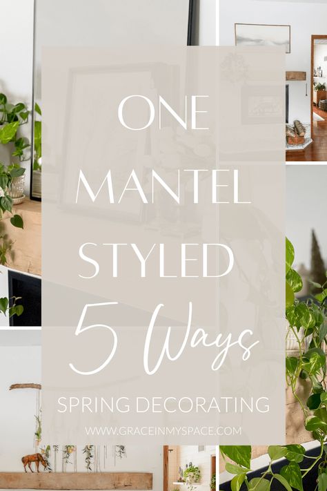 Learn how to add organic modern design to a fireplace mantel. Here are the best organic modern spring mantel decorating ideas anyone can do! #springmanteldecor #organicmodern #springdecorating #manteldecor #mantelstyling Extra Long Mantle Decor, Style A Mantle Mantel Ideas, Joanna Gaines Mantel Decorating Ideas, Mantel Layering Decor, Mantle With Large Picture, Neutral Fireplace Mantle Decor, Organic Modern Fireplace Mantle, Modern Organic Fireplace Decor, Styling A Mantle Mantel Ideas