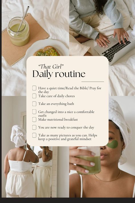 Healthy Girl Routine Aesthetic, That Girl Habits Aesthetic, Healthy Girl Morning Routine, Aesthetic Routine List, Calm Morning Routine, Healthy Woman Aesthetic, That Girl Morning Routine, That Girl Routine, Clean Girl Morning Routine