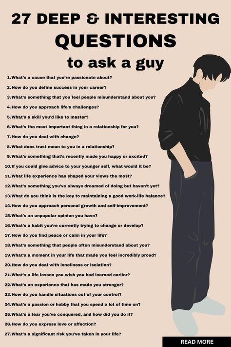 27 deep and interesting questions to ask a guy Question To Ask Guy Friend, How To Know Someone Better, Questions To Ask A Guy To Turn Him On, Questions For Talking Stage, How To Ask Questions, Flirting Questions To Ask A Guy, Questions To Ask Your Talking Stage, Can I Ask You A Question, Uncomfortable Questions To Ask A Guy