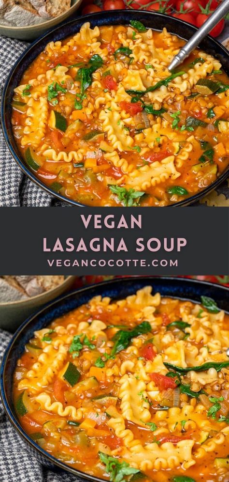 Vegan Lasagna Soup Fall Dinner Recipes Healthy, Vegan Lasagna Soup, Vegan Lasagna, Plant Based Diet Recipes, Dinner Recipes Healthy, Vegan Soup Recipes, Lasagna Soup, Fall Dinner Recipes, Tasty Vegetarian Recipes