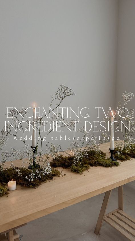 Kimberly | Socal Wedding Floral Designer | Another moss design tablescape. Dreamt up this design with some leftover baby’s breaths. This moss and baby’s breath combo is giving... | Instagram Moss On Table Decor, Mossy Table Centerpiece, Moss Terrarium Centerpiece Wedding, Moss Themed Wedding, Wedding Moss Decor, Moss Table Wedding, Moss Table Scape, Mossy Tablescape, Mossy Centerpieces