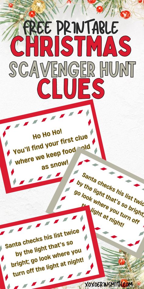 fun Christmas scavenger hunt clues free printable for kids Christmas Present Hunt Clues, Christmas Clues To Find Presents, Christmas Morning Scavenger Hunt, Christmas Present Hunt, Christmas Scavenger Hunt Ideas, Scavenger Hunt Gift, Kids Scavenger Hunt Clues, Christmas Scavenger Hunt Clues, Christmas Worksheets For Kids