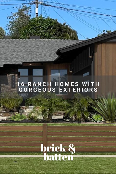 From sprawling one-story layouts to the timeless charm of open floor plans, ranch homes offer versatility, functionality, and aesthetic appeal, making them a beloved style for many homeowners. Check out some of our favorite examples of ranch home exteriors that we’ve designed: https://bit.ly/44w13Nq Single Story Ranch Exterior, Farmhouse Ranch Style Homes Exterior, Siding Ideas For Ranch Style Homes, Simple Ranch Style Homes Exterior, Ranch House Modern Exterior, Exterior Ranch House Ideas, Dark Ranch Style Homes Exterior, Exterior Design Ranch Style Home, Traditional Ranch House