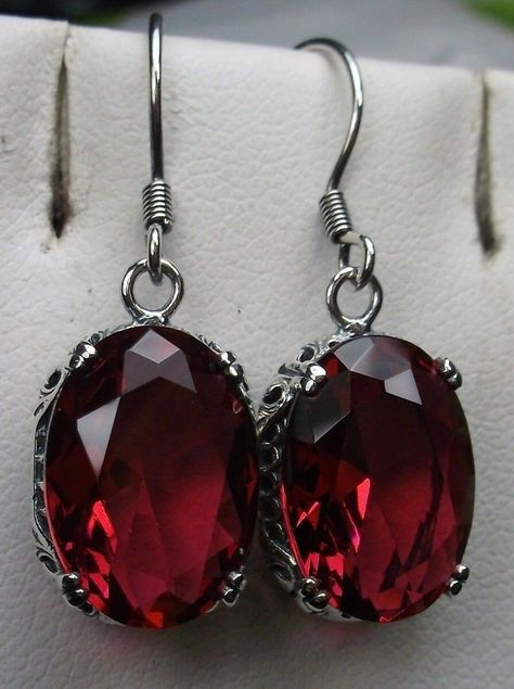 Ruby Red Earrings/ Sterling Silver/ Oval Simulated Gemstones Dangle Drop Edwardian Art Deco Filigree [Made To Order] Design#70 Red Ruby Earrings, Edwardian Art, Edwardian Jewelry, Filigree Earrings, Ruby Earrings, Sterling Silver Filigree, Antique Inspiration, Red Earrings, Red Ruby