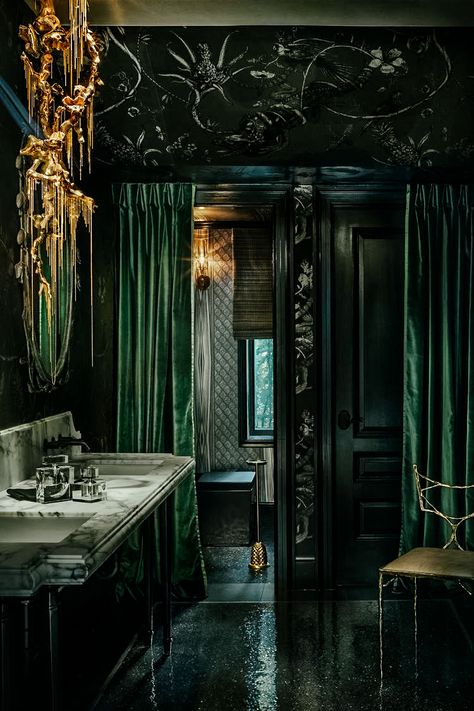 Slytherin Dorm Room, Hogwarts Dorm, Slytherin Room, Slytherin Common Room, Dark Bathroom, Dark Bathrooms, Dark Home Decor, Slytherin House, Hogwarts Aesthetic