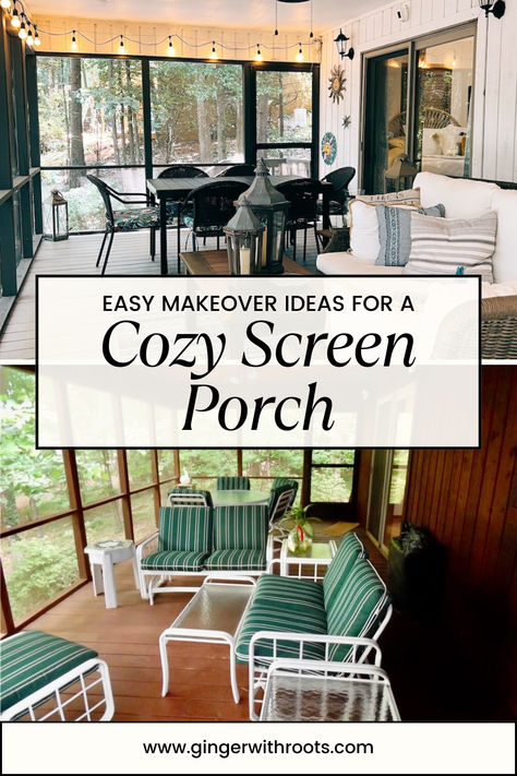 screen porch before and after makeover ideas Beach Screened In Porch, Painting Screened In Porch, Redo Screened In Porch, Small Screened In Porch Ideas Cozy, Decorating A Screened In Porch, Decorating Screened In Porches, Inclosed Porch Decor, Enclosed Porch Remodel, Small Screen Porch Decorating Ideas