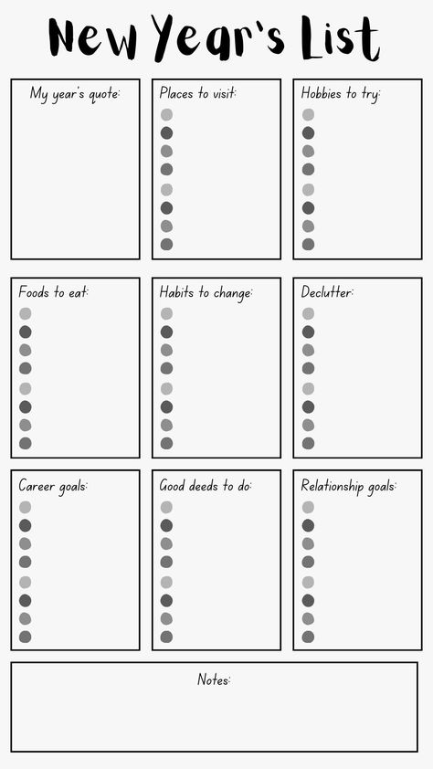 Black and White Minimalist New Year's List 10 New Year’s Eve Resolution Template, January Goals Template, January Goals List, Resolution List Template, New Year Resolution Printable, 2025 Goals Printable, 2025 Goal Template, 2025 Goals List Template, New Year Resolution Template 2025