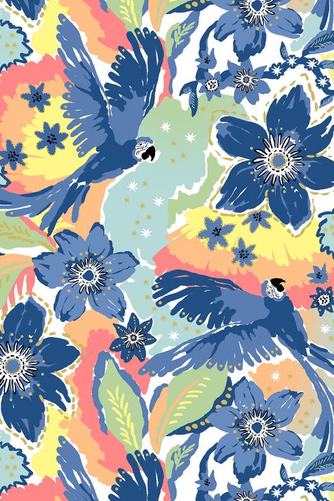 Tropical prtint on Behance Tropical Prints Pattern, Tropical Fabric Prints, Tropical Illustration, Fabric Print Design, Wallpaper Iphone Summer, Watercolor Fruit, Textile Prints Design, Trendy Wallpaper, Design Textile