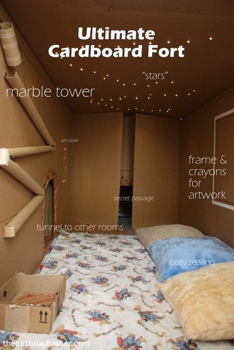 Cardboard Fort, Cardboard Box Fort, Cardboard Forts, Indoor Forts, Diy Fort, Kids Forts, Blanket Fort, What To Do When Bored, Fun Sleepover Ideas