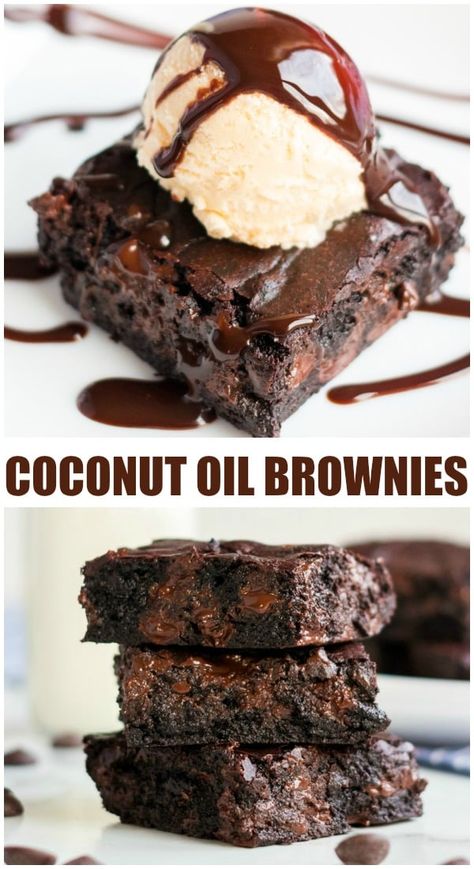 Coconut Oil Dark Chocolate Brownies are made with coconut oil instead of butter. Only 6 simple ingredients in these "from scratch" brownies - give them a shot! | www.persnicketyplates.com Coconut Oil Dessert Recipes, Coconut Oil Dessert, From Scratch Brownies, Coconut Oil Brownies, Scratch Brownies, Oil Brownies, Cookie Recipes From Scratch, Dark Chocolate Brownies, Coconut Oil Recipes