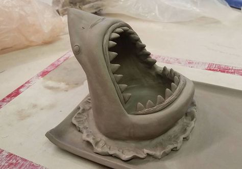 Shark sushi plate in the making  #shark #clay #ceramics #sculpture #art #craft… Ceramic Sculpture Figurative, Organic Ceramics, Ceramic Art Sculpture, Ceramic Texture, Sushi Plate, Tanah Liat, Ceramics Sculpture, Ceramic Figures, Sculpture Ideas