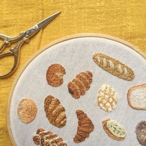 Bread Embroidery, Food Embroidery, Painting Studies, Knitting Basics, Simple Painting, Summer Sewing, Cute Embroidery, 자수 디자인, Hand Embroidery Art