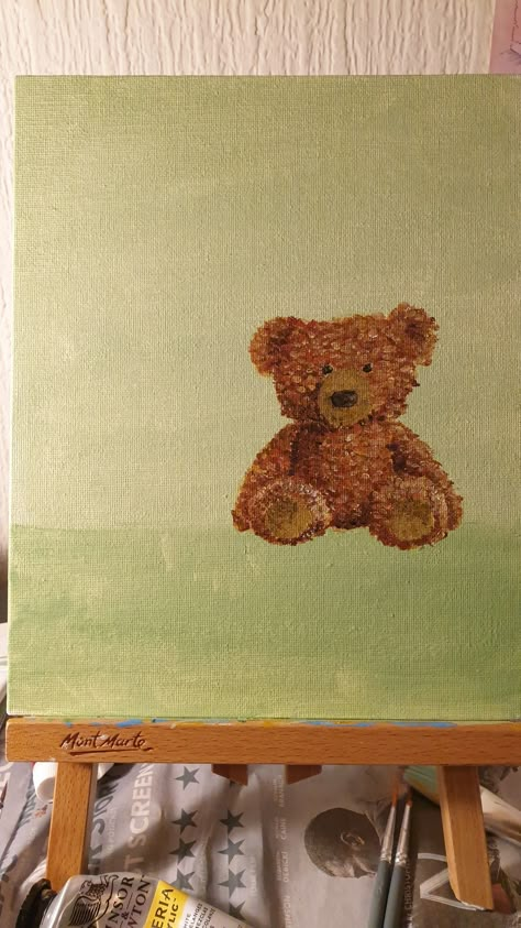 Teddy Bear Painting Aesthetic, Hug Painting Abstract, Teddy Bear Painting Canvas Easy, Teddy Bear Oil Painting, Simple Bear Painting, Teddy Bear Paintings Acrylic, Cute Bear Painting Easy, Teddy Bear Painting Canvas, Teddy Bear Painting Easy