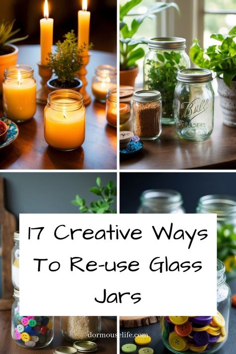 Glass jar crafts, DIY projects, reuse and recycle, home decor, organization, storage, candle holders, vases, centerpieces, spice jars, tea light holders, bathroom storage, kitchen organization, herb planters, pencil holders, gift containers. Up recycle. Upcycle Yogurt Jars, Ideas For Candle Jars, Pasta Jars Reuse, Repurposing Glass Jars, Diy Glass Jar Crafts, Repurpose Jars Diy Projects, Upcycling Glass Jars, Recycle Jars Ideas, Old Glass Jars Ideas