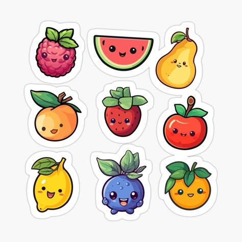 Fruit Doodle, Fruit Stickers, Kawaii Fruit, Aesthetic Business, Fruit Cartoon, Fruits Drawing, Cute Animal Drawings Kawaii, Cartoon Girl Drawing, Cute Doodles Drawings