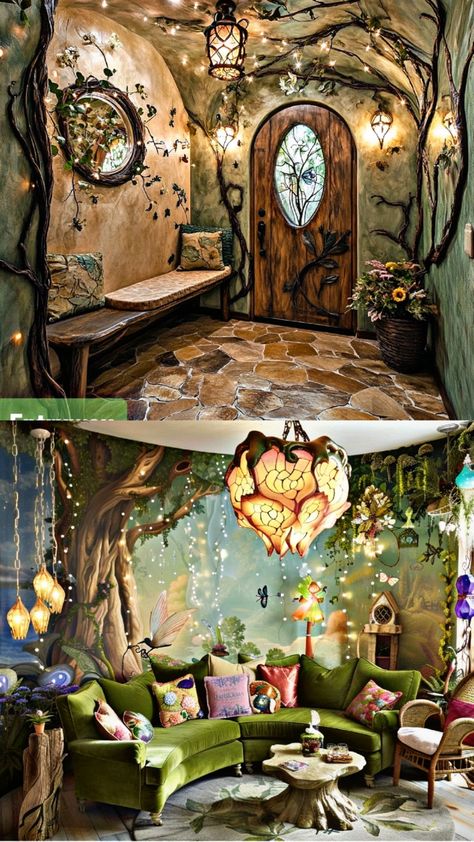 Fae House Aesthetic, Fairy Salon Aesthetic, Fairy Core Home Decor, Fairy Interior Design, Enchanted Living Room, Fairycore Living Room, Fairy Home Aesthetic, Fairy Living Room, Fairy House Interior