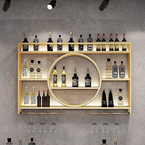 Modern Metal Wall Mounted Wine Display Rack, Bar Unit Floating Shelves, Wall-Mounted Wine Racks, Glass Rack Iron Display Stand Wine Holder With Shelves, For Home, Restaurant, Bars ( Color : Gold , Siz Wine Bottle Shelf, Wall Mounted Display Cabinets, Wall Mounted Kitchen Storage, Restaurant Bars, Hanging Wine Glass Rack, Liquor Shelf, Wine Rack Bar, Wine Bottle Storage, Kitchen Wine Rack