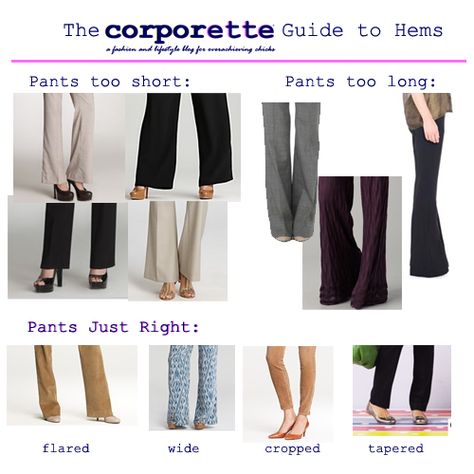 I see so many women wearing their pants too long or too short... we're having a discussion today about commuting shoes and proper hem lengths. Pants Outfits, How To Hem Pants, Summer Pants, Comfortable Heels, Pantalon Large, Work Clothes, Working Woman, Pants Length, Business Attire