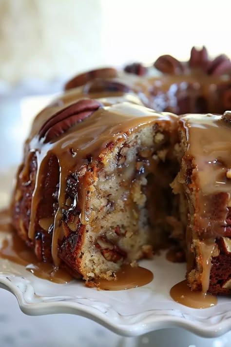 Apple Pecan Cake With Caramel Glaze - That Oven Feelin Southern Living Apple Cake, Apple Pecan Cake With Caramel Sauce, The Most Delicious Cake, Apple And Pecan Cake, Apple Rum Cake, Dessert Recipes With Walnuts Baking, Apple Cinnamon Pecan Bread, Pecan Cake Recipes Homemade, Southern Pecan Caramel Cake