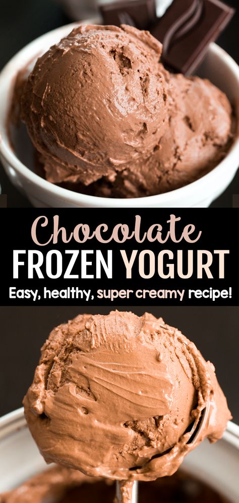 Frozen Yogurt Recipe Healthy, Chocolate Frozen Yogurt, Yogurt Recipes Healthy, Deserturi Raw Vegan, Frozen Yogurt Recipes, Healthy Ice Cream Recipes, Chocolate Yogurt, Ice Cream Maker Recipes, Greek Yogurt Recipes