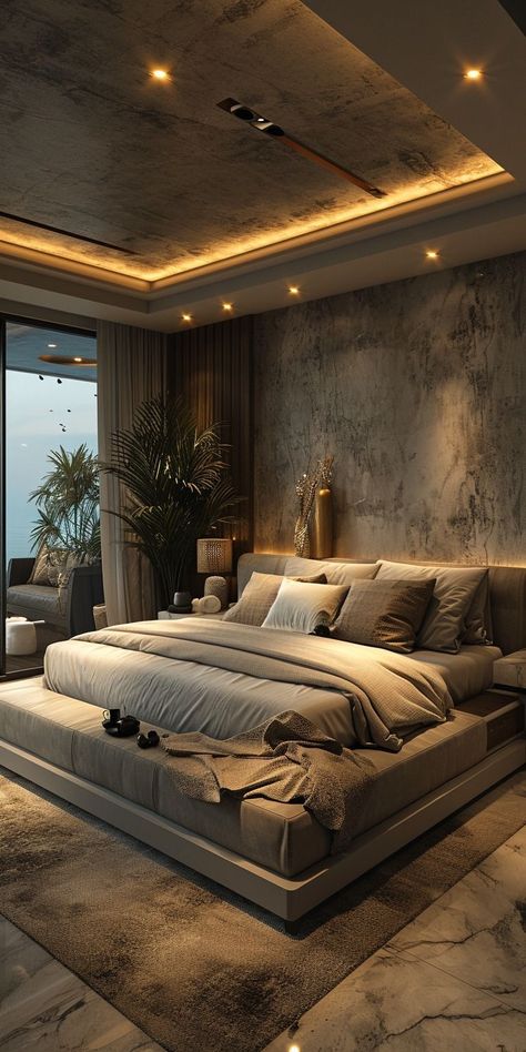 Ceilings Design Modern, Luxury Bedroom Master Condo, Modular False Ceiling Design, Modern House Design Bedroom, Bedroom Rich Luxury, Different Ceiling Ideas, Bedroom With Mirror On Ceiling, Floating Bedroom Ideas, Aesthetic Bedroom Big