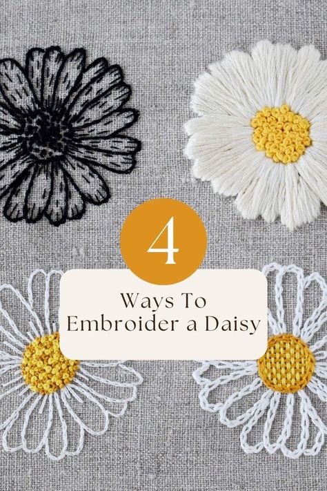 Daisy embroidery tutorial A Daisy Flower, Embroidery Stitches Beginner, Hand Embroidery Patterns Free, Clothes Embroidery Diy, Embroidery Lessons, Embroidery Template, Diy Embroidery Patterns, Hand Embroidery Tutorial, Embroidery Tutorial