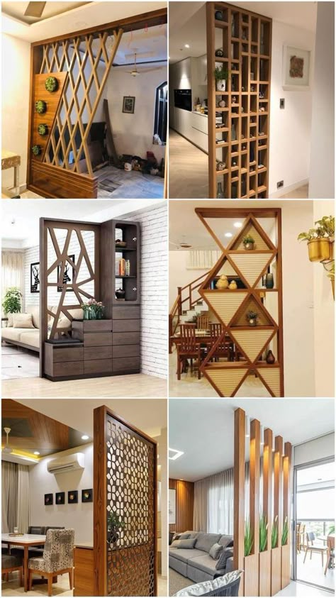 Partition Showcase Design, Kitchen Drawing Room Partition, Wooden Partition Design For Living Room, Kitchen Hall Partition Ideas, Wooden Partion Design For Living Room, Living Area Partition Design, Small Partition Design, Wood Divider Wall Interior Design, Partition Design Bedroom