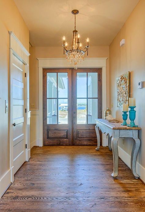 The Veranda - Gulf Shores, Alabama Nice Pools, Coastal Foyer, Front Double Doors, Wide Hallway, Farmhouse Foyer, Custom Front Doors, Rustic Entryway, Gulf Shores Alabama, Farmhouse Front Door