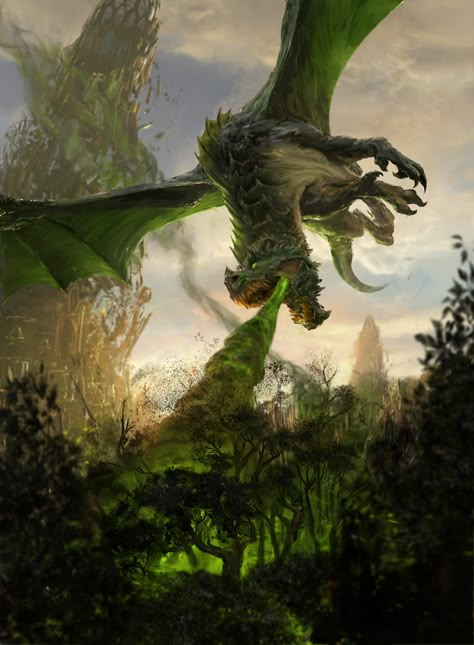 ArtStation - Magic the Gathering: "Green Dragon", Campbell White Dnd Birthday, Wyvern Art, Dnd Places, Rpg Monsters, Creature Reference, Dnd Creatures, Dragon Riders, Beast Creature, Mtg Art