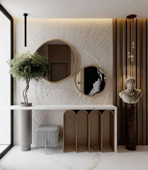 Entry Mirror Wall, Enterance Wall Idea Modern, Enterence Foyer Design, Enterance Idea Modern, Modern Apartment Entrance, Foyer Console, Vstupná Hala, Lobby Interior Design, Room Neutral