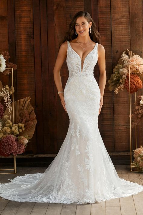 Off The Shoulder Wedding Gown, Sophia Tolli Wedding Dresses, Mikado Wedding Dress, Simple Wedding Gowns, Sophia Tolli, Fancy Wedding Dresses, Fit And Flare Silhouette, Wedding Dresses Beaded, Plunging Neck