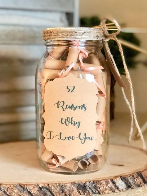 52 Reasons Why I Love You, 52 Reasons, Homemade Gifts For Boyfriend, Christmas Ideas For Boyfriend, Diy Anniversary Gift, Boyfriends Mom Gifts, Reasons Why I Love You, Creative Gifts For Boyfriend, Jar Design