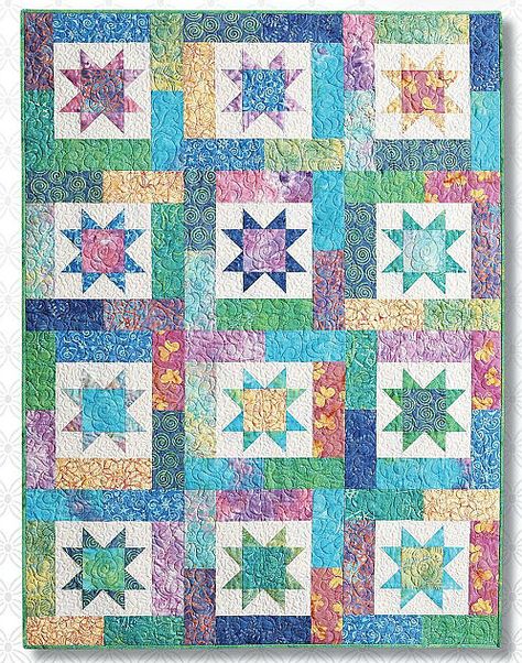 Batiks Sparkle in This Engaging Quilt - Quilting Digest Quilting Ideas Patterns, Stars Quilt Pattern, Quilt Patterns For Beginners, Fat Quarter Quilt Pattern, Stars Quilt, Quilts Of Valor, Block Quilts, Fat Quarter Quilt, Quilt Sewing Patterns