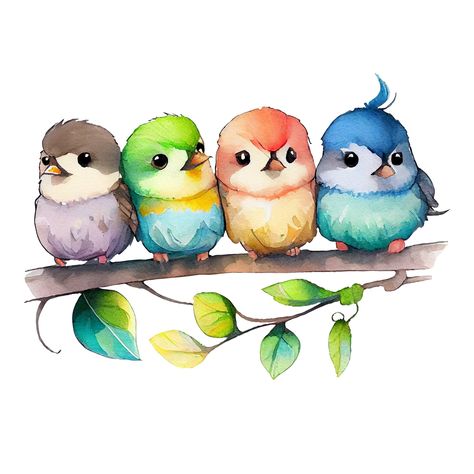 Bird Clipart, Cartoon Birds, Spring Birds, Funny Birds, Bird Drawings, Watercolor Bird, Cute Birds, Little Birds, Watercolor Animals