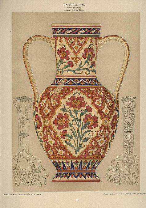 Design sheet - design for ornamental vase | Museum of Applied Arts Collection Database Antique Vase Drawing, Vintage Vase Illustration, Vase Pattern Design, Ornamentation Design, Vase Design Painted, Vase Art Drawing, Spanish Vase, Vase Design Ideas, Vase Tattoo Design